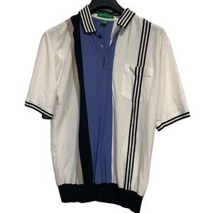 Grand Slam Y2K Vintage Men’s Blue Striped Polo Cotton Blend Size Large